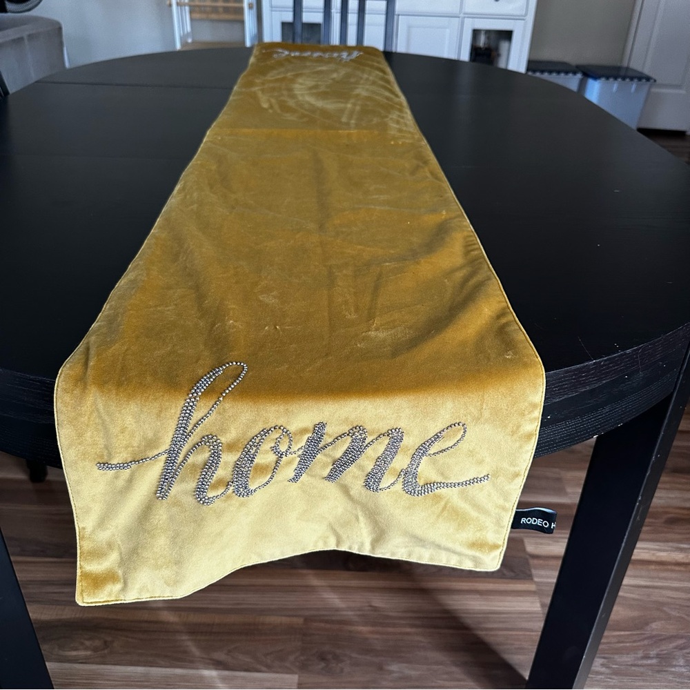 Rodeo Home Gold Velvet Table Runner‎ “Home” Rhinestone Design 13.5” x 66.5”